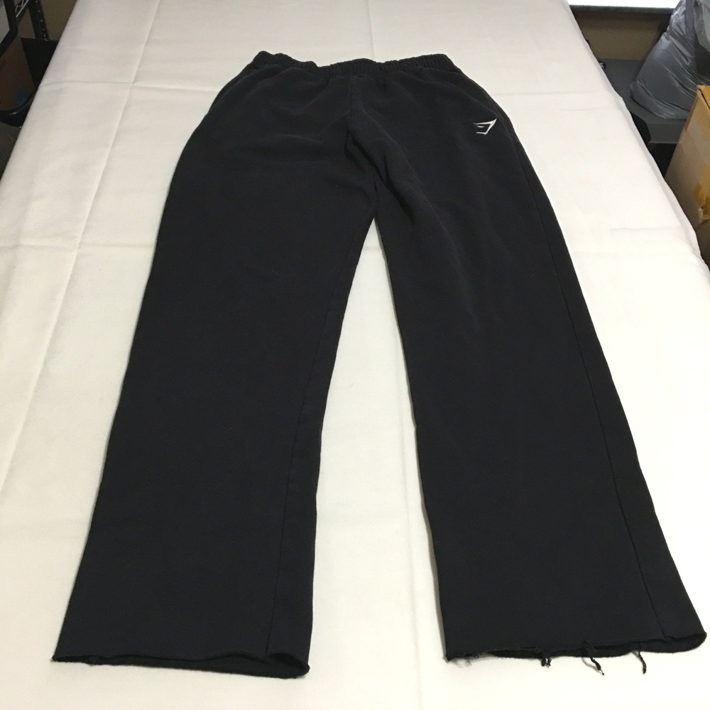Gymshark Sweatpants Womens Small Black Raw Hem Training Fleece Straight Leg